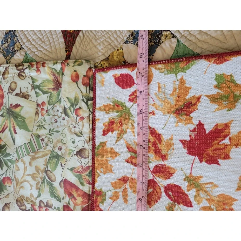 Fall Harvest Pumpkin Placemats Set of 8 pc Reversible Leaf Red Orange Cream